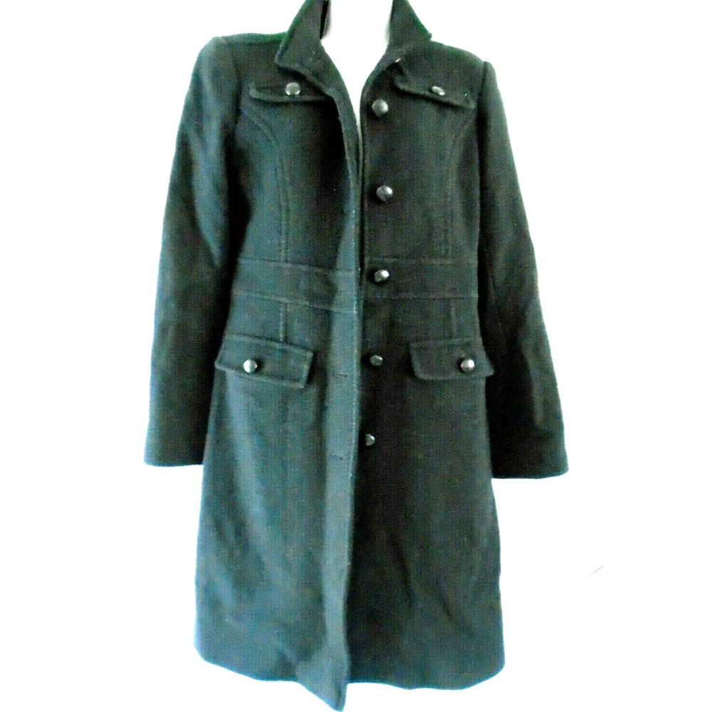 Women's DKNY NY Black Elegant Coat Wool Blend Button Size 6